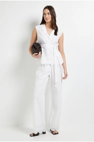 Collared Belted Broderie Top