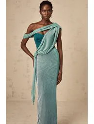Delphine green ribbon-design corset maxi dress - 3