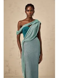 Delphine green ribbon-design corset maxi dress - 10