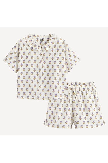 Cotton Short Pyjamas with Indian Flowers Print