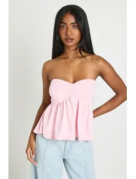 Ruched Bust Peplum Bandeau Top - baby pink - 1