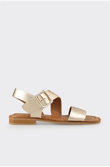 Gold Leather Women's Flat Sandals