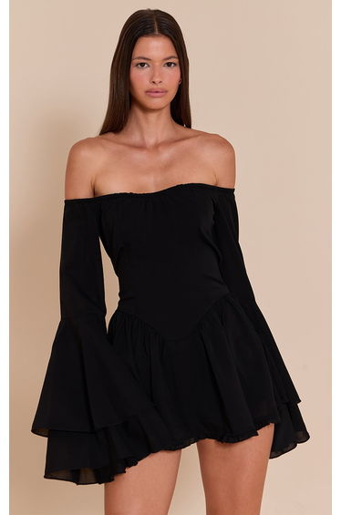 Black Bardot Flare Sleeve Playsuit product thumbnail 2