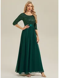 ever EMILIA|Glitter A-Line Maxi Evening Dress with Chiffon - 3
