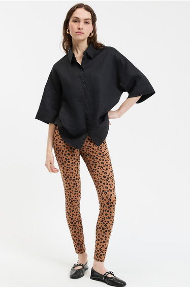 Signature Oversized Linen Blouse Ambre with Elbow-Length Sleeves