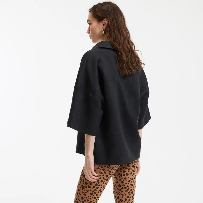 Signature Oversized Linen Blouse Ambre with Elbow-Length Sleeves - 4