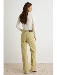 Premium Tan High Waist Less Stretch Wide Leg Jeans - 8