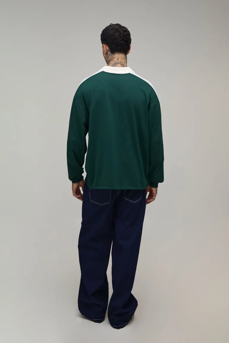 Tall Oversized Homme Embroidered Long Sleeve Rugby Polo - forest - 2