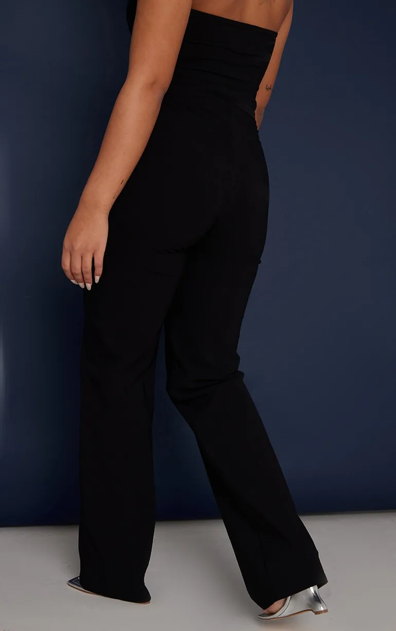 Black Stretch Woven Low Rise Cargo Trousers - 2