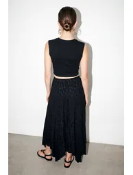 Black Patchwork Jacquard Skirt - 3