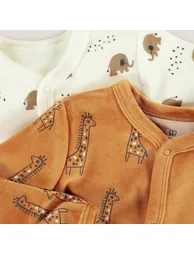 Pack of 2 Velour Sleepsuits in Cotton Mix, Prem - 2