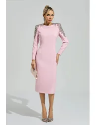 Brecht Pink Beaded Midi Dress - 2