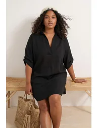 Beach Wear Black Woven Mini Dress - 1