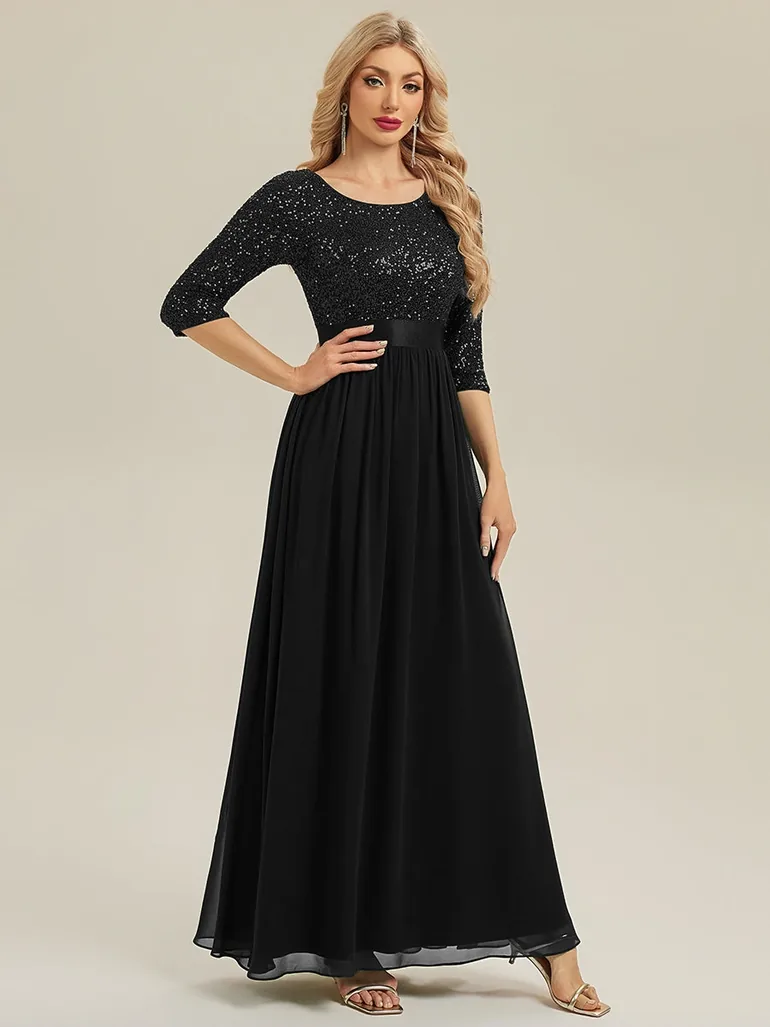 ever EMILIA|Glitter A-Line Maxi Evening Dress with Chiffon - 3