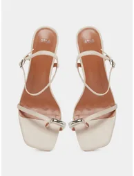 Beige Strappy Stiletto Heel Sandals - 4