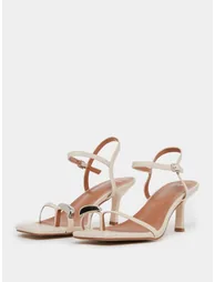 Beige Strappy Stiletto Heel Sandals - 1