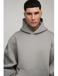 Tall Oversized Boxy Balloon Fit Bonded Scuba Hoodie - charcoal - 2