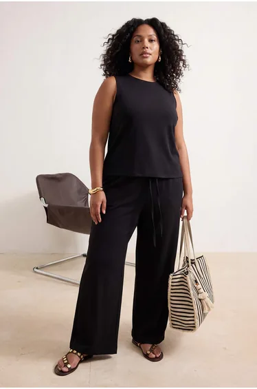 Black Woven Large Size Bottom - Top Set