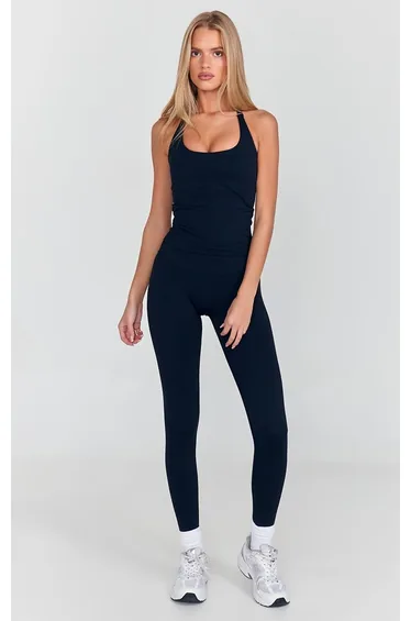 Black Seamless Halter neck and Scrunch Bum Legging Set