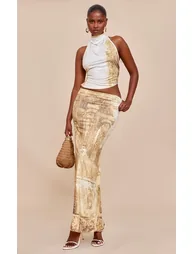 Cream Print Slinky Mid Rise Maxi Skirt - 5