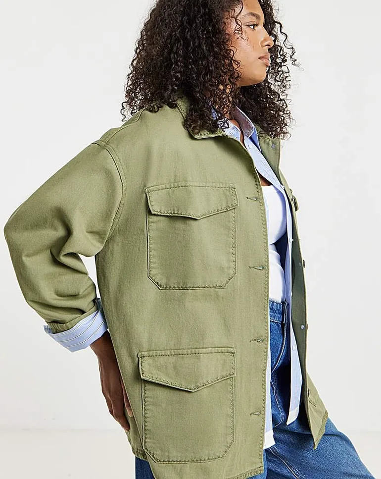 Khaki Stitch Detail Utility Jacket