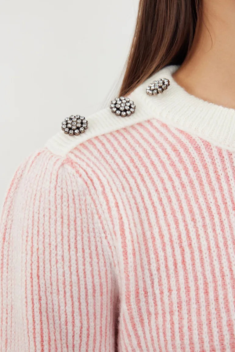 Powder Button Detailed Soft Textured Knitwear Sweater - 5