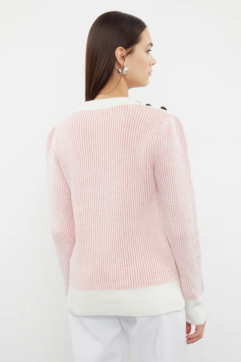 Powder Button Detailed Soft Textured Knitwear Sweater - 6
