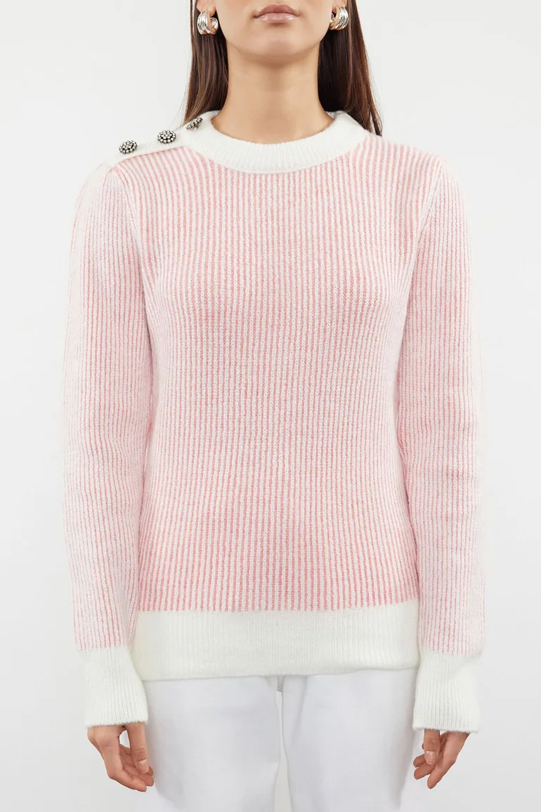 Powder Button Detailed Soft Textured Knitwear Sweater - 3