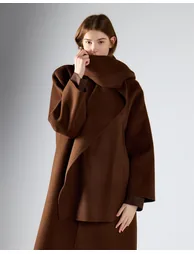 Rich Brown Scarf Long Coat - 2