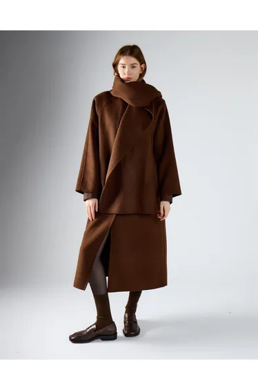 Rich Brown Scarf Long Coat