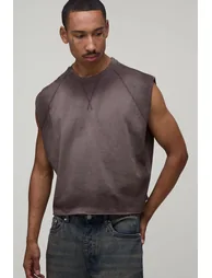 Oversized Crop Sun Blast Wash Tank - chocolate