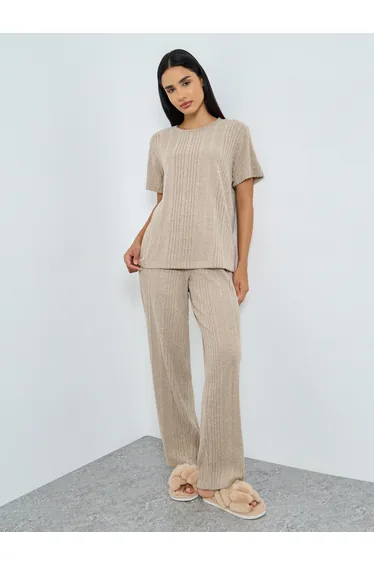 Melange Brushed Ribbed Top and Pyjama Set