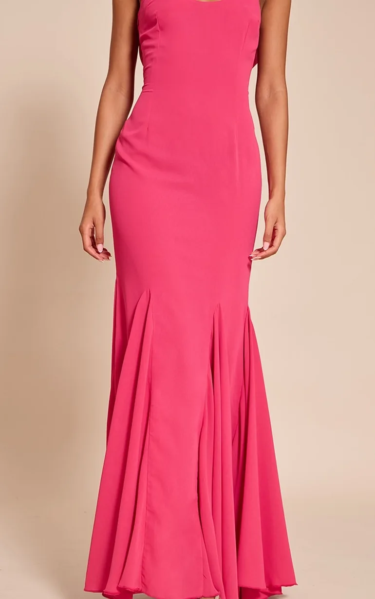 Tall Fuschia Chiffon Scoop Neck Cowl Back Sleeveless Maxi Dress - 3