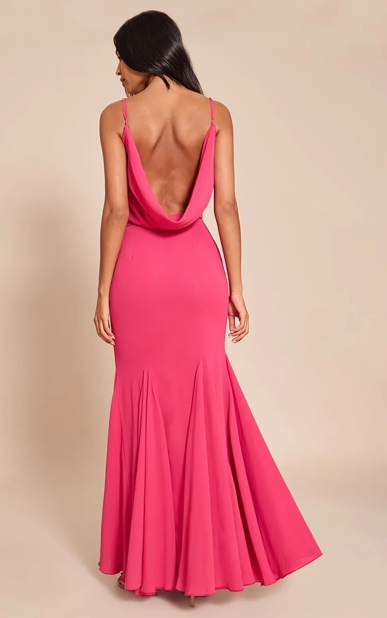 Tall Fuschia Chiffon Scoop Neck Cowl Back Sleeveless Maxi Dress - 1