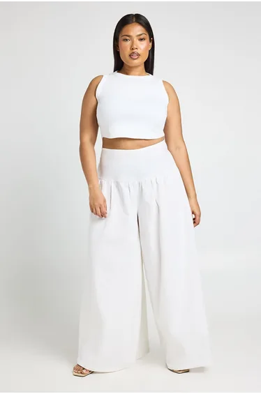 Plus Linen Look Extreme Wide Leg Trouser - natural