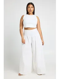 Plus Linen Look Extreme Wide Leg Trouser - natural
