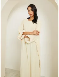 Women Yellow Embellished Maxi Jalabiya - 1