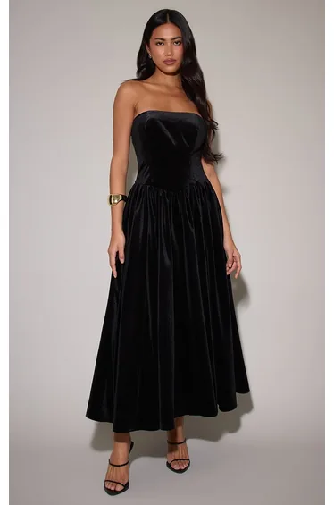 Black Velvet Bandeau Maxi Dress