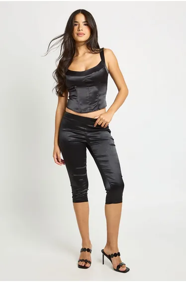 Satin Square Neck Corset - black