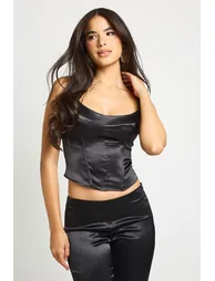 Satin Square Neck Corset - black - 1