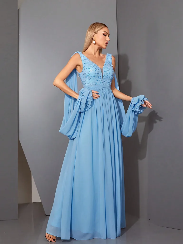 Leely Elegant V Neck Split Sleeve A-line Party Dress - 4