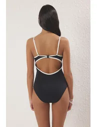 Black Balconette Piping Swimsuit - 4