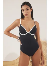 Black Balconette Piping Swimsuit