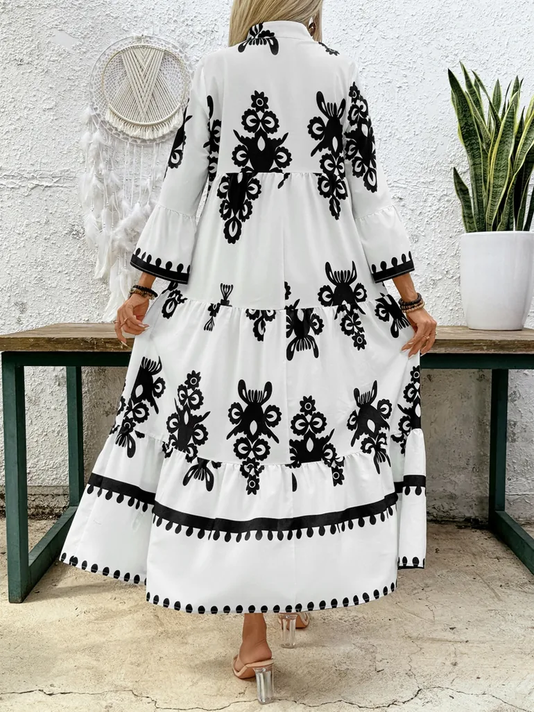 Floral Embroidered Ruffle Hem Maxi Dress - 1