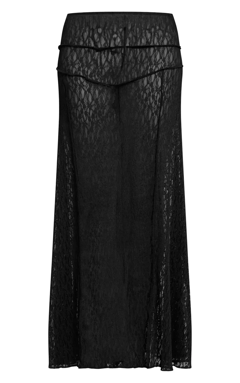 Black Lace Seam Detail Maxi Skirt - 4