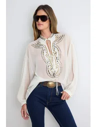 White Stone Crepe Blouse - 1