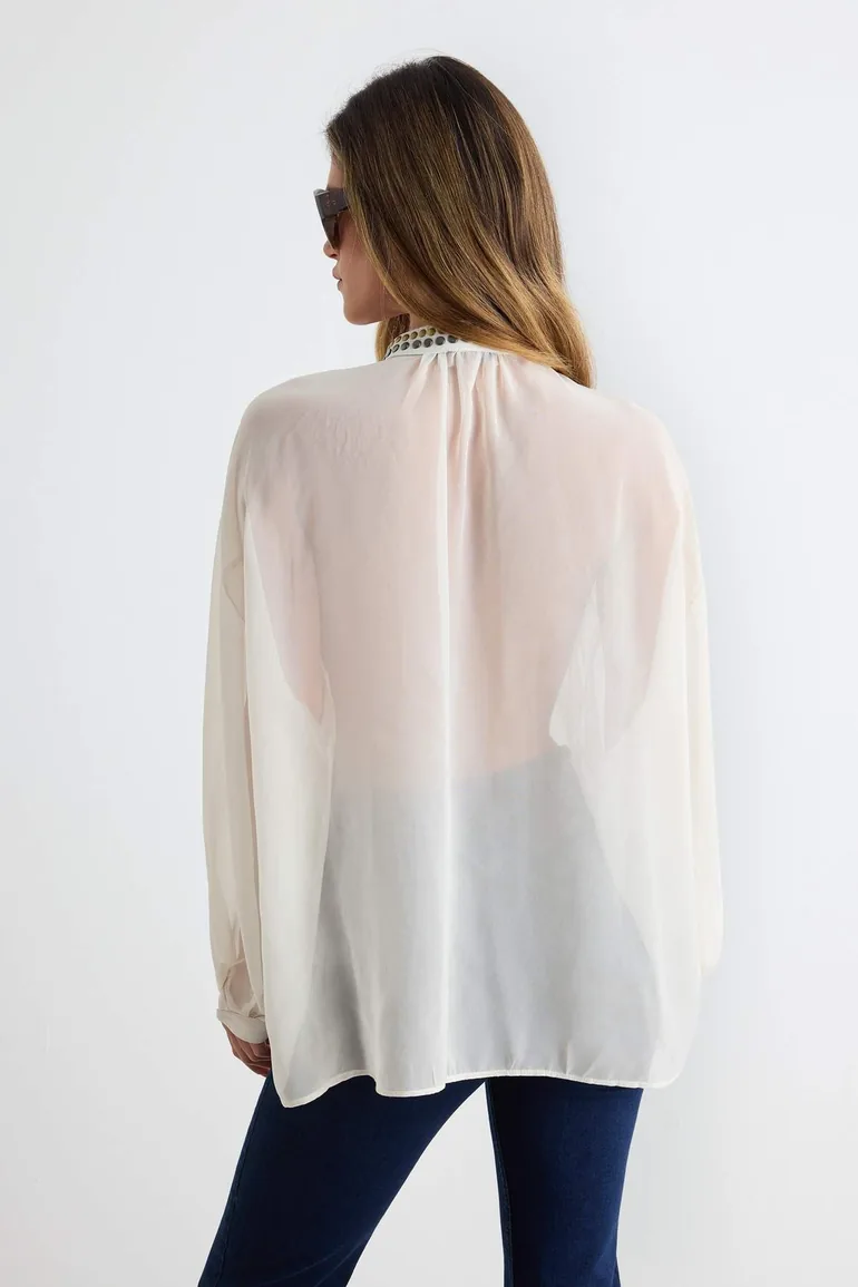 White Stone Crepe Blouse - 3