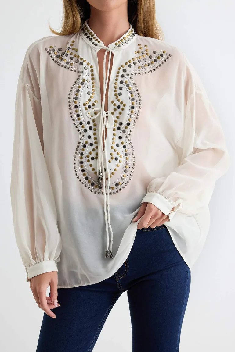White Stone Crepe Blouse - 2