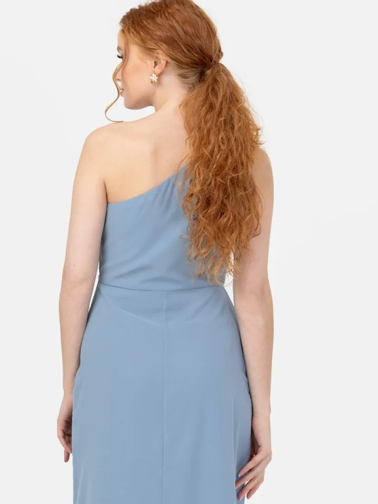 Anaya With Love Recycled Soft Blue One Shoulder Waterfall Ruffle Floor Length Dress - 2