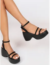 Solid Ankle Strap Wedge Heel Sandals